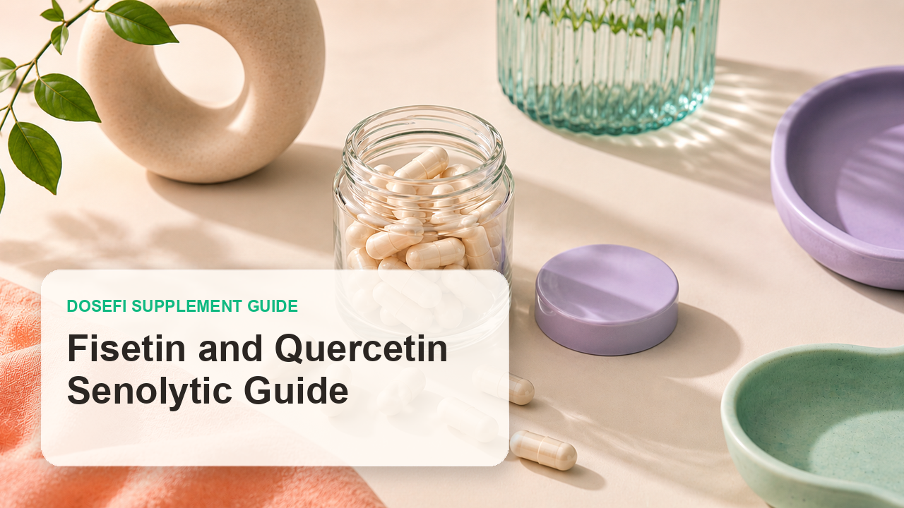 Dosefi supplements guide hero image with overlaid text for Fisetin + Quercetin