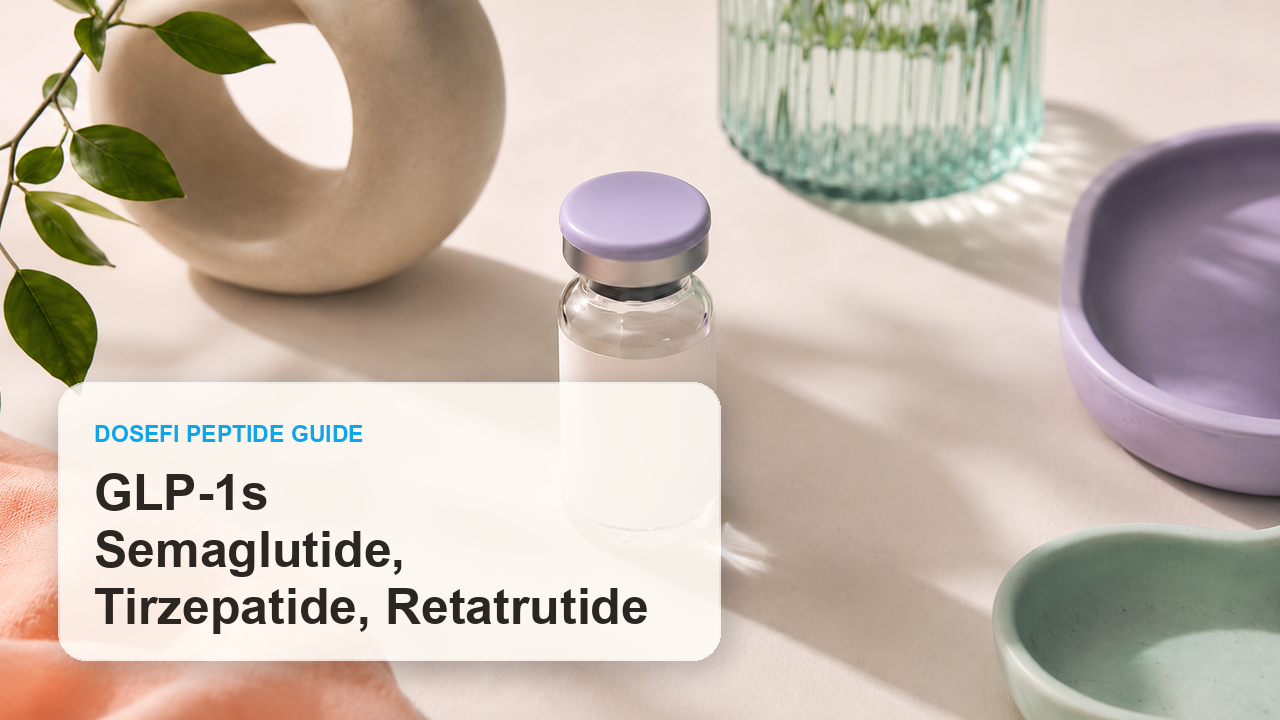 Dosefi peptides guide hero image with overlaid text for GLP-1 Peptides