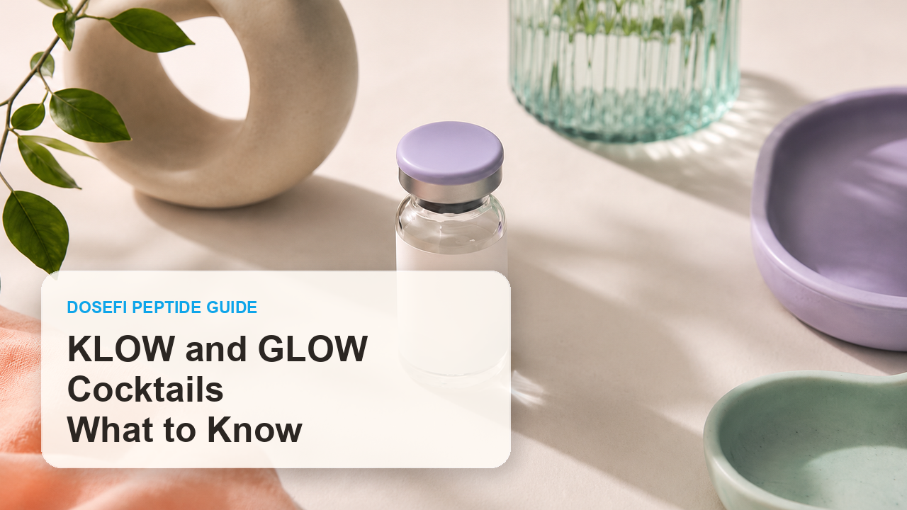 Dosefi peptides guide hero image with overlaid text for KLOW + GLOW