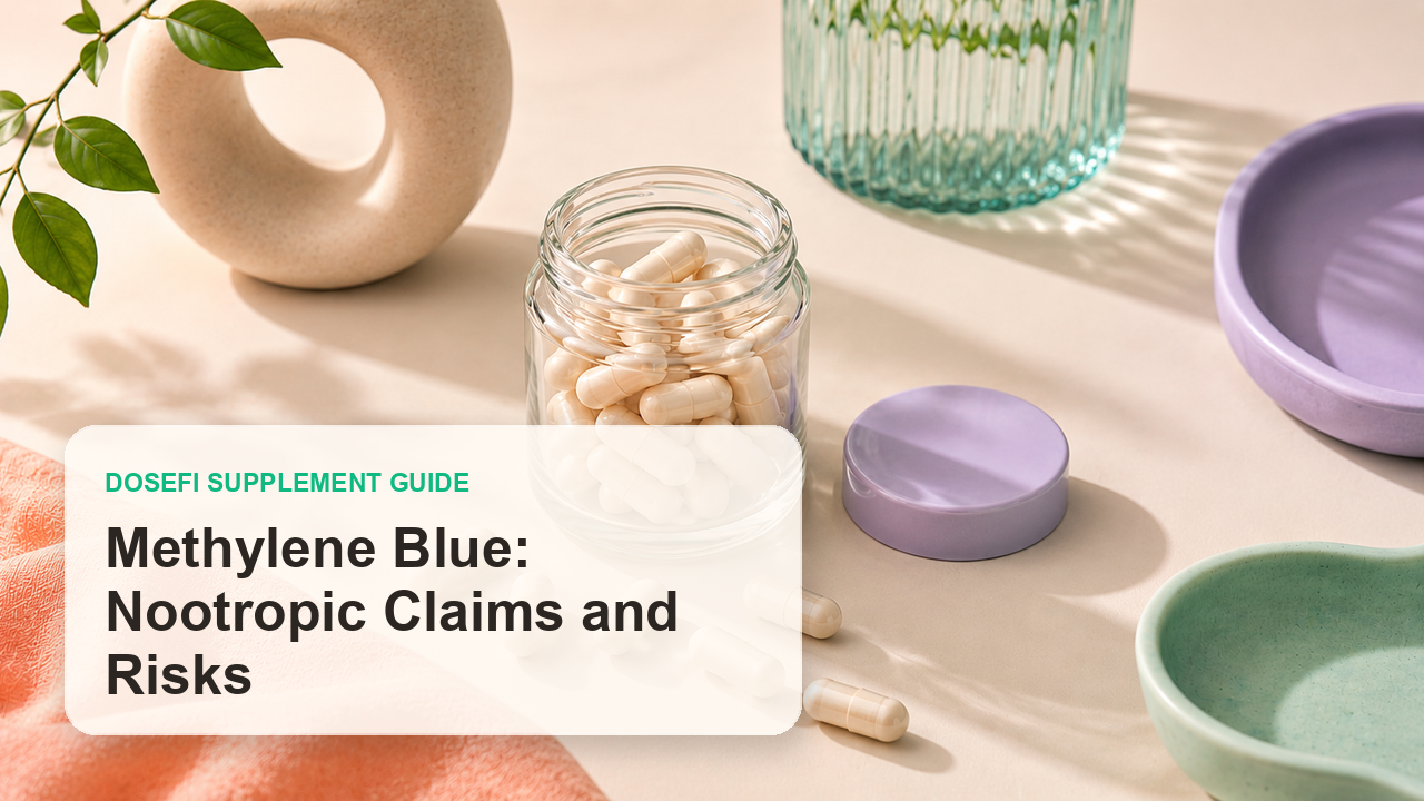 Dosefi supplements guide hero image with overlaid text for Methylene Blue