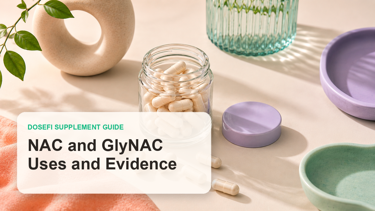 Dosefi supplements guide hero image with overlaid text for NAC + GlyNAC