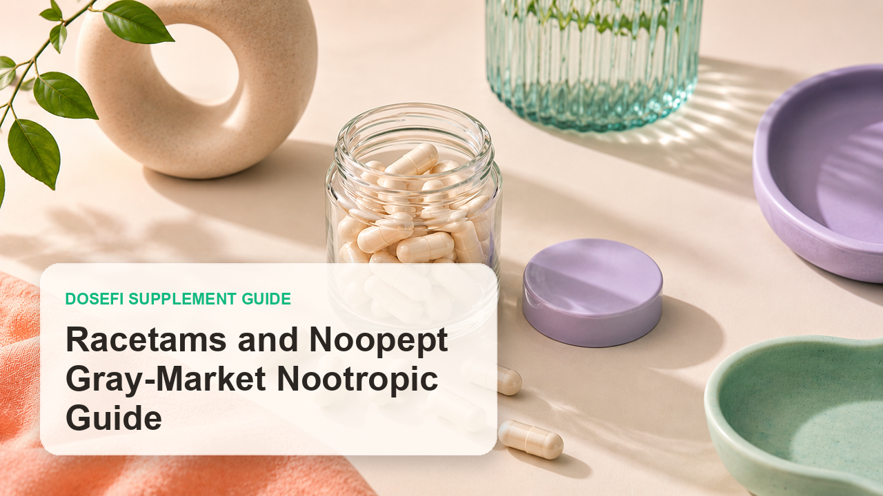 Dosefi supplements guide hero image with overlaid text for Racetams + Noopept