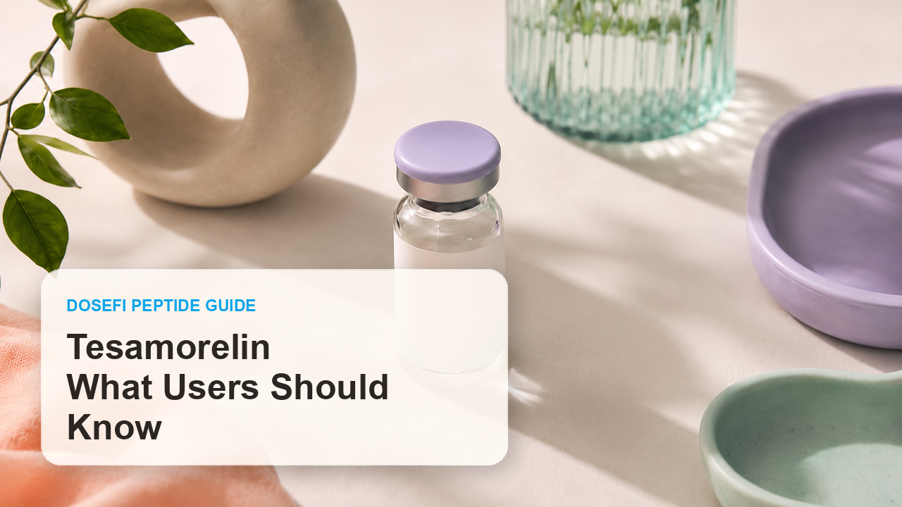 Dosefi peptides guide hero image with overlaid text for Tesamorelin